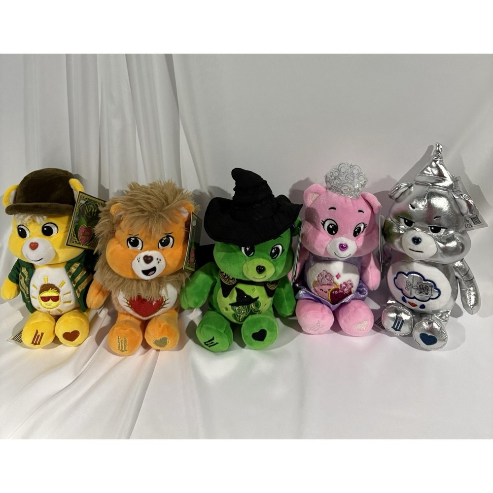 Wicked X Care Bears Plush Glinda Elphaba Scarecrow Tinman Lion Set 5 Bundle NEW